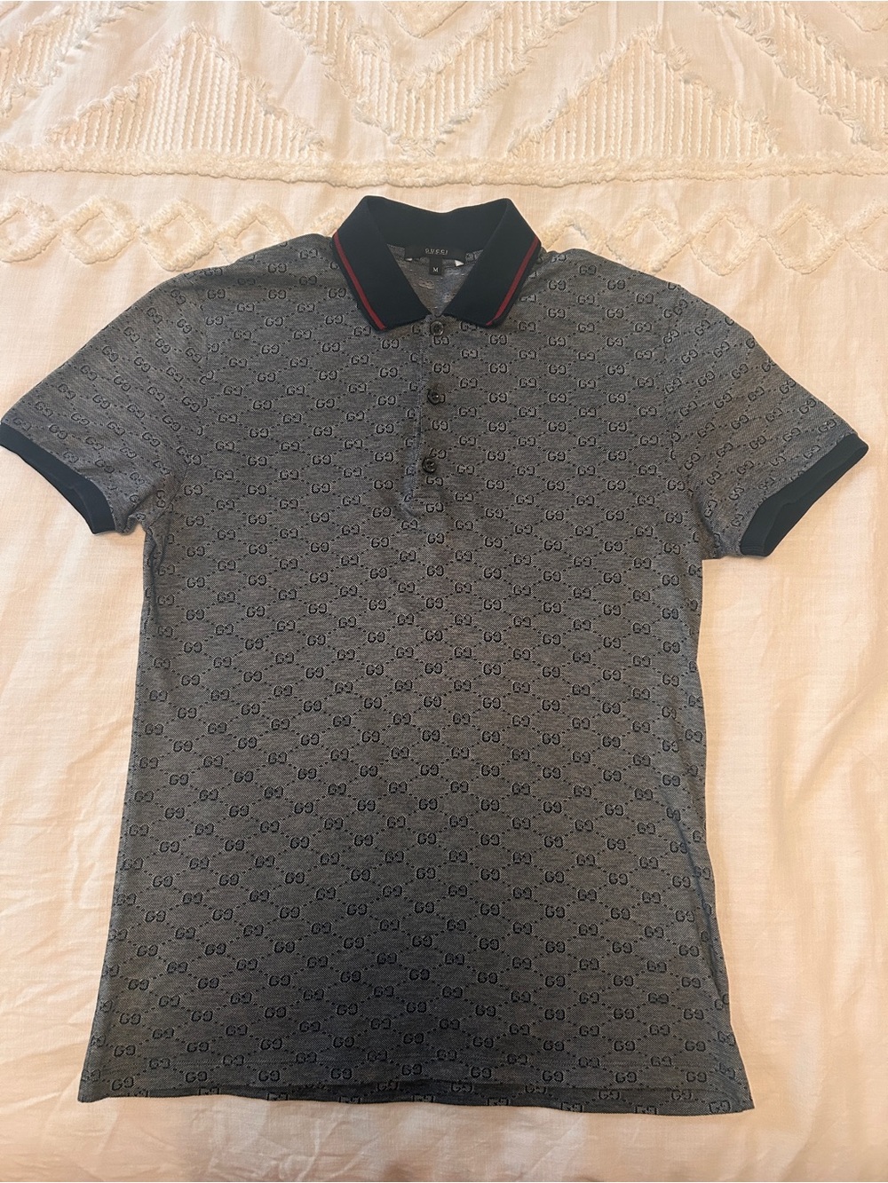 Gucci vintage 2007 ALL over GG monogram polo shirt grey/blue size medium slim